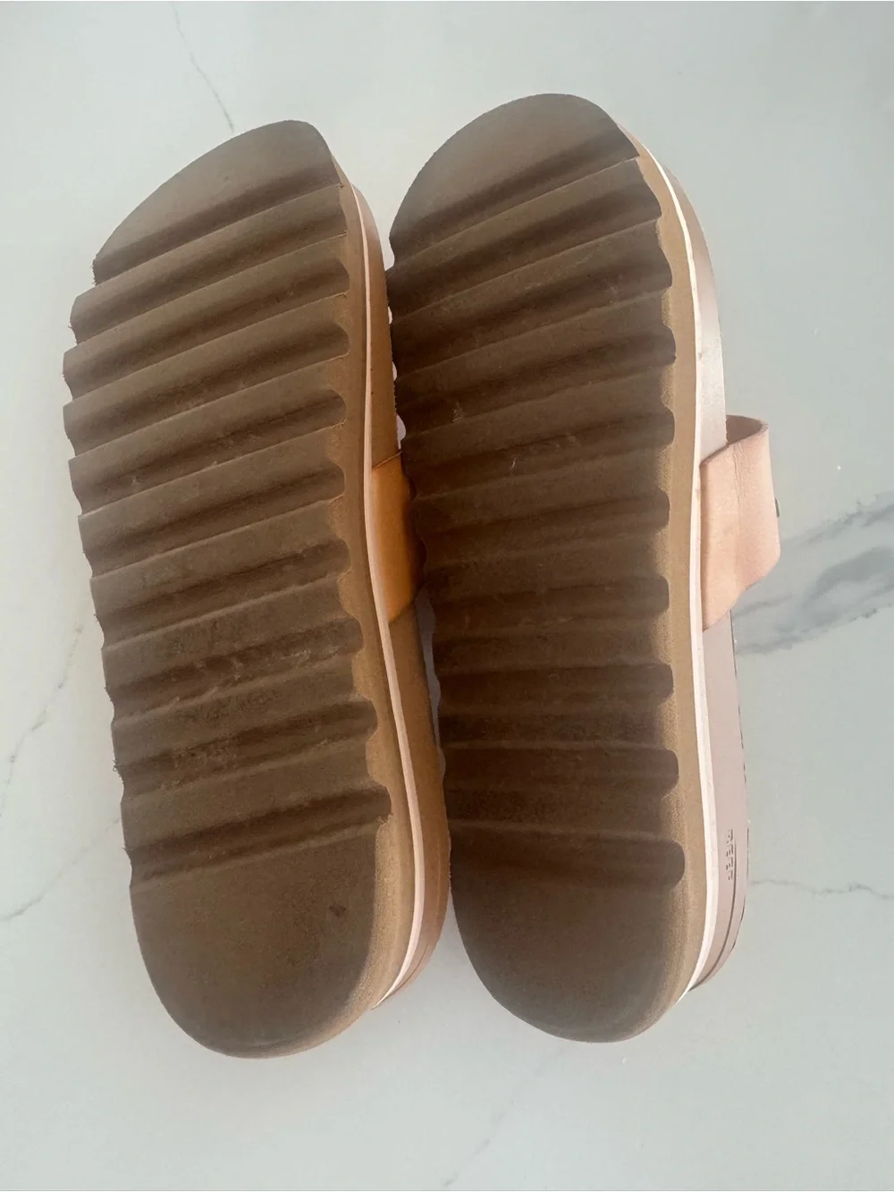 Reef Tan Leather platform Cork Footbed Thong Sandals